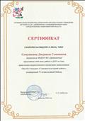 Сертификат о представлении опыта работы в ДОУ "Музей в чемодане", 2020